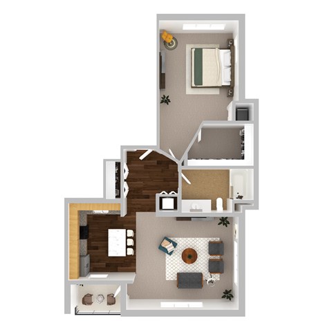 Floor plan for 1 bed, 1 bath, 986 sqft